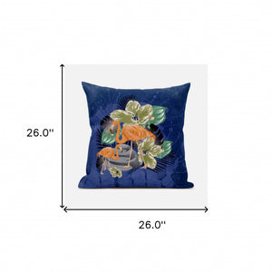 Homeroots 26x26 Green Black Blue Bird Blown Seam Broadcloth Animal Print Throw Pillow   485587