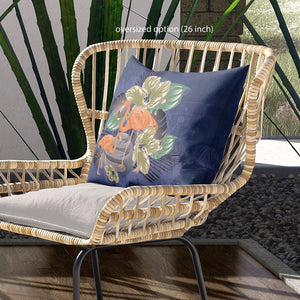 Homeroots 28x28 Green Black Blue Bird Blown Seam Broadcloth Animal Print Throw Pillow   485588