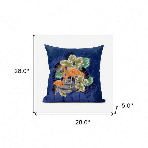 Homeroots 28x28 Green Black Blue Bird Blown Seam Broadcloth Animal Print Throw Pillow   485588