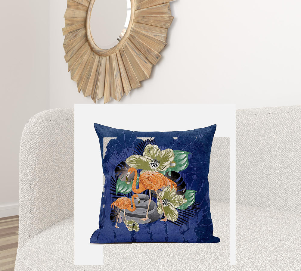 Homeroots 28x28 Green Black Blue Bird Blown Seam Broadcloth Animal Print Throw Pillow   485588