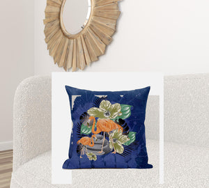 Homeroots 28x28 Green Black Blue Bird Blown Seam Broadcloth Animal Print Throw Pillow   485588