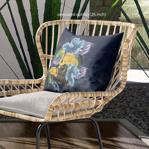 Homeroots 26x26 Blue Yellow Bird Blown Seam Broadcloth Animal Print Throw Pillow   485592