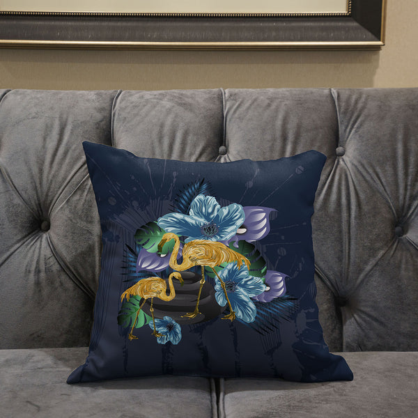 Homeroots 26x26 Blue Yellow Bird Blown Seam Broadcloth Animal Print Throw Pillow   485592