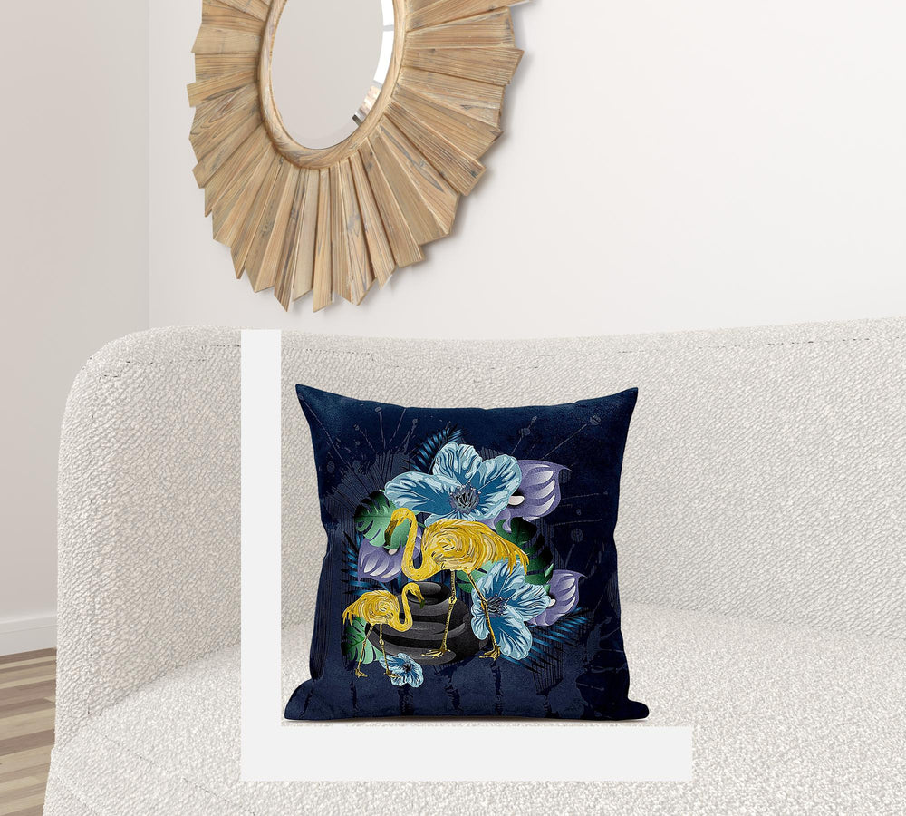 Homeroots 26x26 Blue Yellow Bird Blown Seam Broadcloth Animal Print Throw Pillow   485592