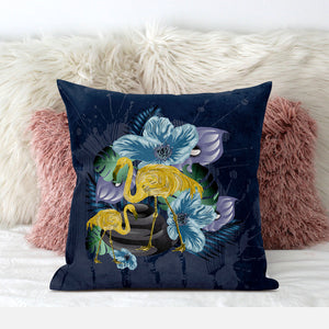 Homeroots 28x28 Blue Yellow Bird Blown Seam Broadcloth Animal Print Throw Pillow   485593