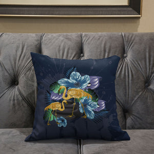 Homeroots 28x28 Blue Yellow Bird Blown Seam Broadcloth Animal Print Throw Pillow   485593