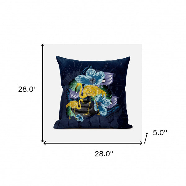 Homeroots 28x28 Blue Yellow Bird Blown Seam Broadcloth Animal Print Throw Pillow   485593