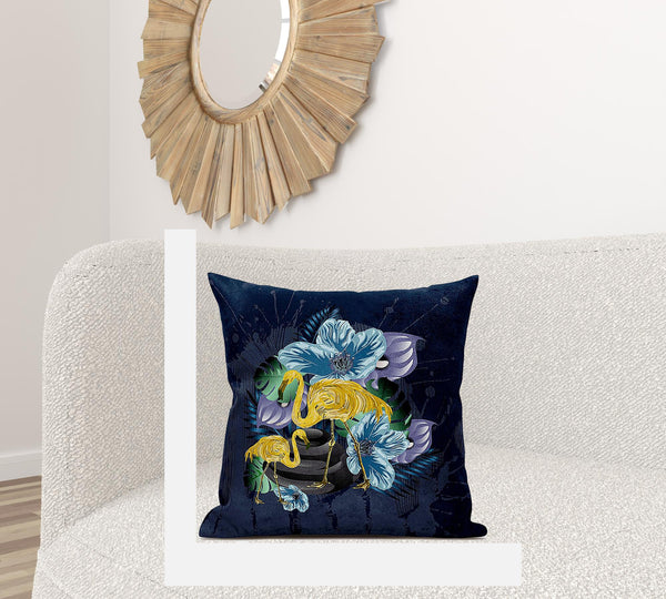 Homeroots 28x28 Blue Yellow Bird Blown Seam Broadcloth Animal Print Throw Pillow   485593