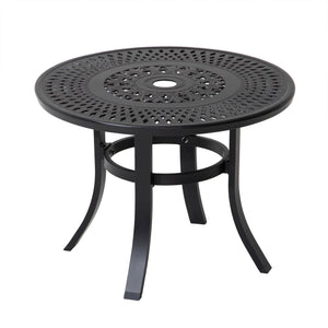 Homeroots 24" Black Rounded Metal Outdoor Bistro Table With Umbrella Hole  Cast Aluminum 485594
