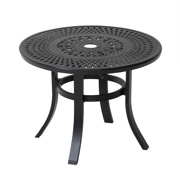 Homeroots 24" Black Rounded Metal Outdoor Bistro Table With Umbrella Hole  Cast Aluminum 485594