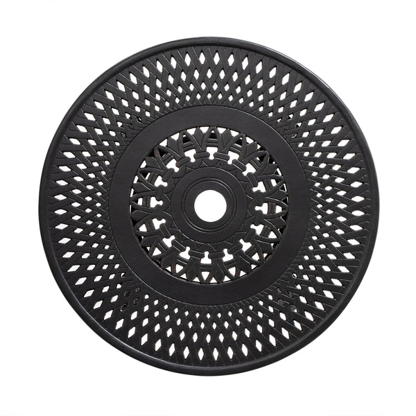 Homeroots 24" Black Rounded Metal Outdoor Bistro Table With Umbrella Hole  Cast Aluminum 485594