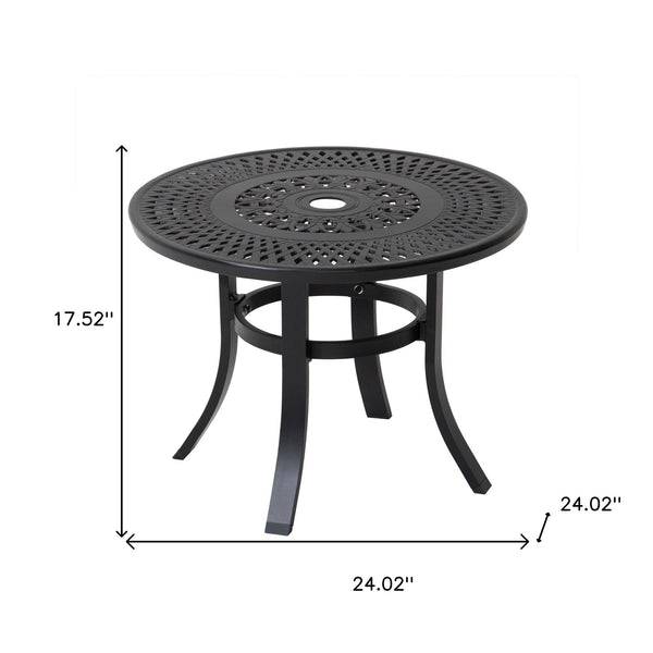 Homeroots 24" Black Rounded Metal Outdoor Bistro Table With Umbrella Hole  Cast Aluminum 485594