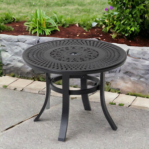 Homeroots 24" Black Rounded Metal Outdoor Bistro Table With Umbrella Hole  Cast Aluminum 485594