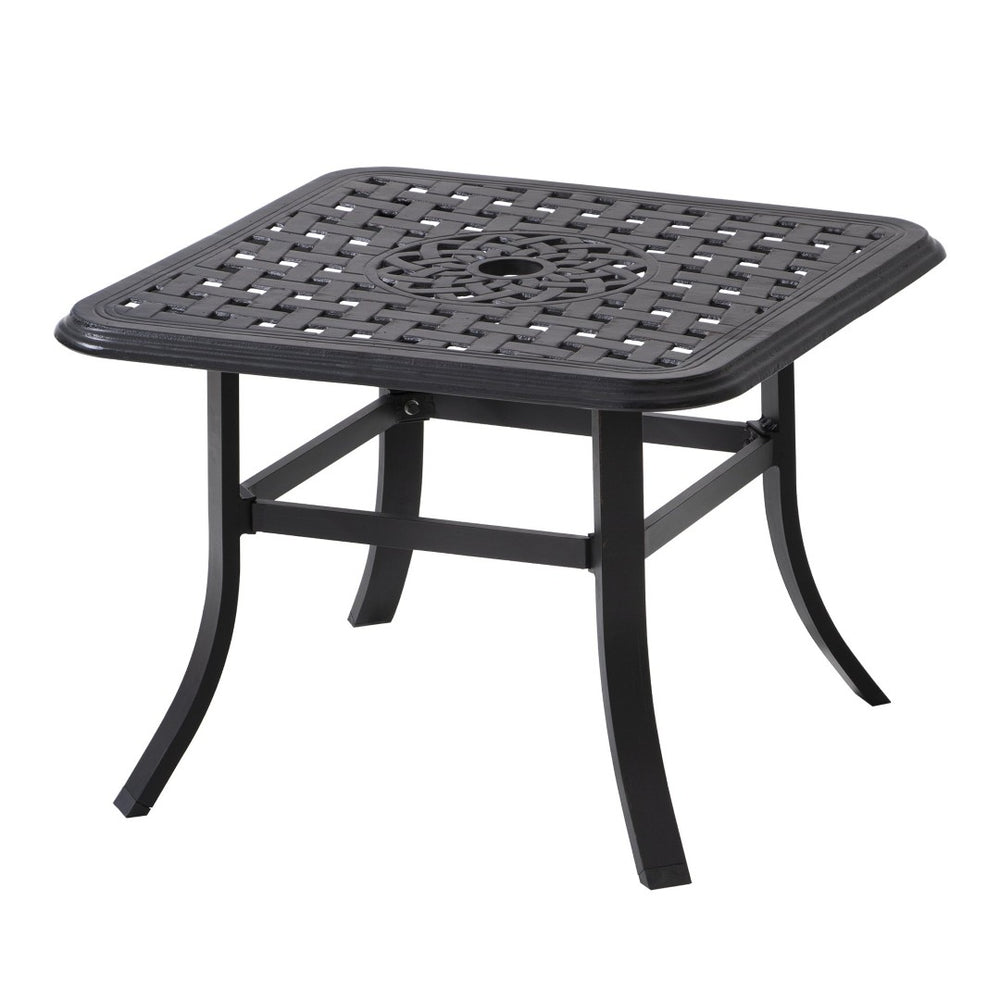 HomeRoots 24" Stylish Black Square Outdoor Bistro Table with Umbrella Hole for Patios and Relaxation Spaces 485595