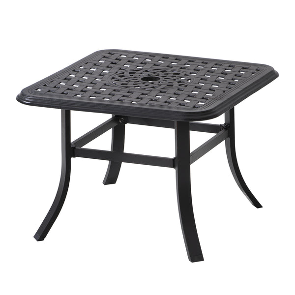 Homeroots 24" Black Square Metal Outdoor Bistro Table With Umbrella Hole  Cast Aluminum 485595