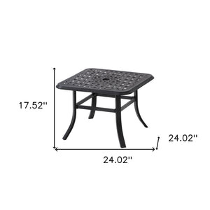 Homeroots 24" Black Square Metal Outdoor Bistro Table With Umbrella Hole  Cast Aluminum 485595