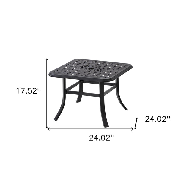 Homeroots 24" Black Square Metal Outdoor Bistro Table With Umbrella Hole  Cast Aluminum 485595