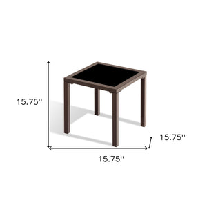 Homeroots 16" Black Square Glass Outdoor Side Table  Aluminum 485597