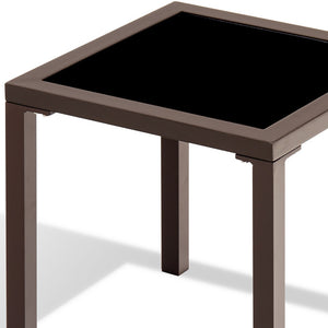 Homeroots 16" Black Square Glass Outdoor Side Table  Aluminum 485597