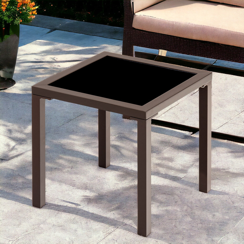 Homeroots 16" Black Square Glass Outdoor Side Table  Aluminum 485597