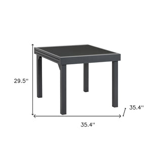 Homeroots 35" Gray Square Glass Extendable Outdoor Side Table  Aluminum 485602