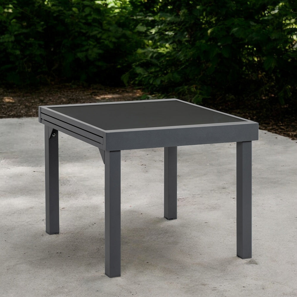 Homeroots 35" Gray Square Glass Extendable Outdoor Side Table  Aluminum 485602