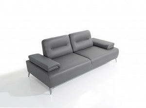 Homeroots 89" Light Gray Leather Convertible Sofa And Toss Pillows With Silver Legs   485604