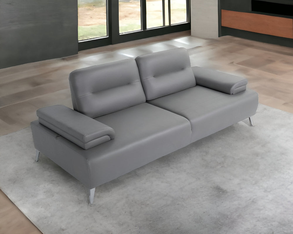 Homeroots 89" Light Gray Leather Convertible Sofa And Toss Pillows With Silver Legs   485604