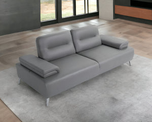 Homeroots 89" Light Gray Leather Convertible Sofa And Toss Pillows With Silver Legs   485604