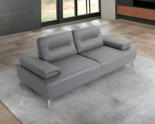Homeroots 89" Light Gray Leather Convertible Sofa And Toss Pillows With Silver Legs   485604