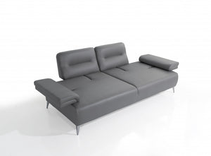 Homeroots 89" Light Gray Leather Convertible Sofa And Toss Pillows With Silver Legs   485604
