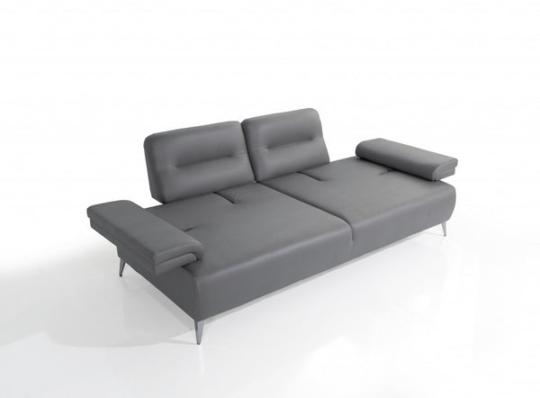 Homeroots 89" Light Gray Leather Convertible Sofa And Toss Pillows With Silver Legs   485604