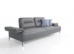 Homeroots 89" Light Gray Leather Convertible Sofa And Toss Pillows With Silver Legs   485604
