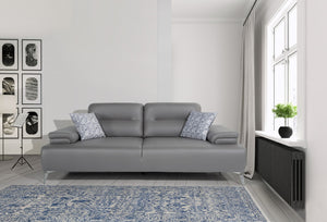 Homeroots 89" Light Gray Leather Convertible Sofa And Toss Pillows With Silver Legs   485604