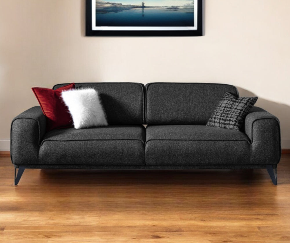 Homeroots 90" Dark Gray Linen Sleeper Sofa And Toss Pillows With Silver Legs   485605