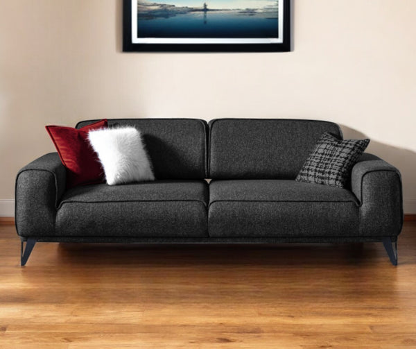 Homeroots 90" Dark Gray Linen Sleeper Sofa And Toss Pillows With Silver Legs   485605