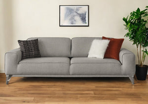 Homeroots 90" Linen Linen Sleeper Sofa And Toss Pillows With Silver Legs   485606