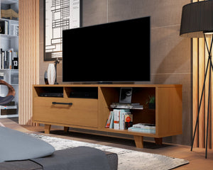 HomeRoots 71" Brown Open Shelving TV Stand - Stylish Rustic Furniture for Media, Décor & Cable Management Solutions 485609