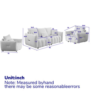 English Elm 3 Seater Teddy Sofa Combo – Modern Living Room Set With 5 Cushions, Wooden Frame & Cozy Comfort W1193S00170