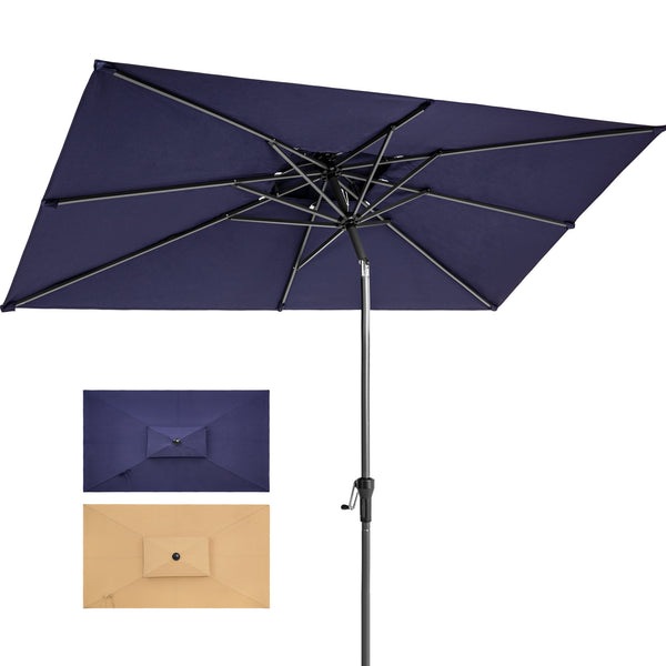 Homeroots 10' Navy Polyester Rectangular Tilt Market Patio Umbrella With Stand   485612