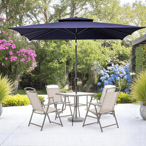 HomeRoots 10' Navy Polyester Rectangular Tilt Market Patio Umbrella – Stylish Shade for Outdoor Spaces! 485612