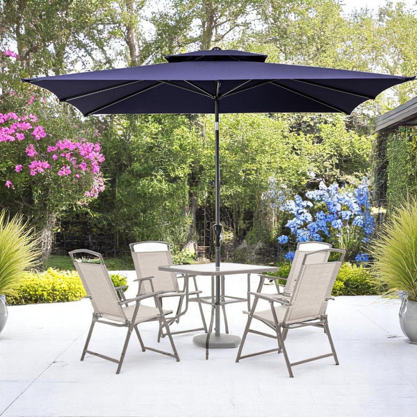 HomeRoots 10' Navy Polyester Rectangular Tilt Market Patio Umbrella – Stylish Shade for Outdoor Spaces! 485612