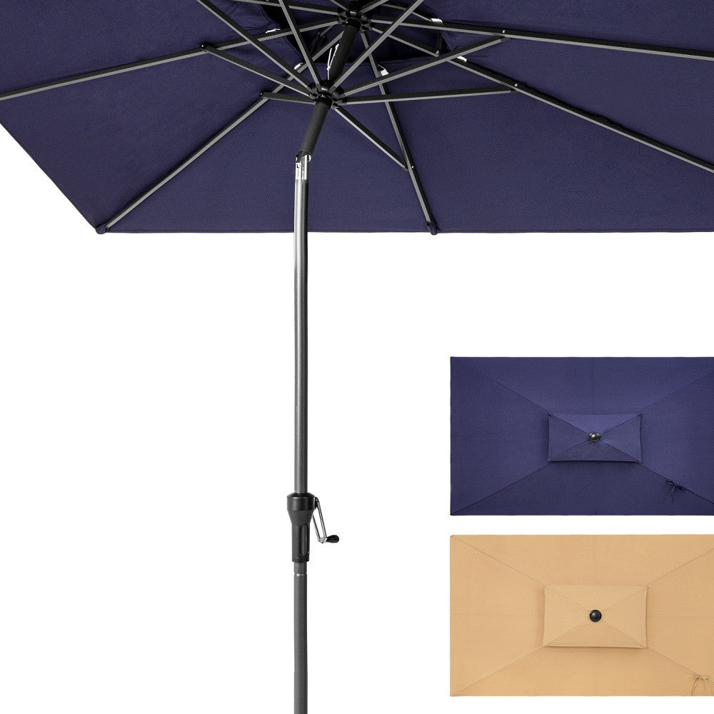 Homeroots 10' Navy Polyester Rectangular Tilt Market Patio Umbrella With Stand   485612
