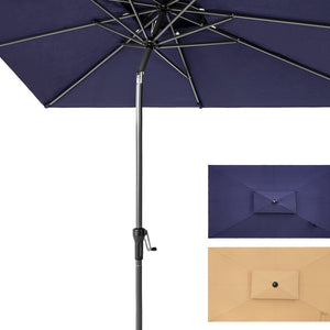 Homeroots 10' Navy Polyester Rectangular Tilt Market Patio Umbrella With Stand   485612