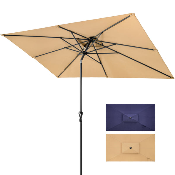 Homeroots 10' Tan Polyester Rectangular Tilt Market Patio Umbrella  Aluminum 485613