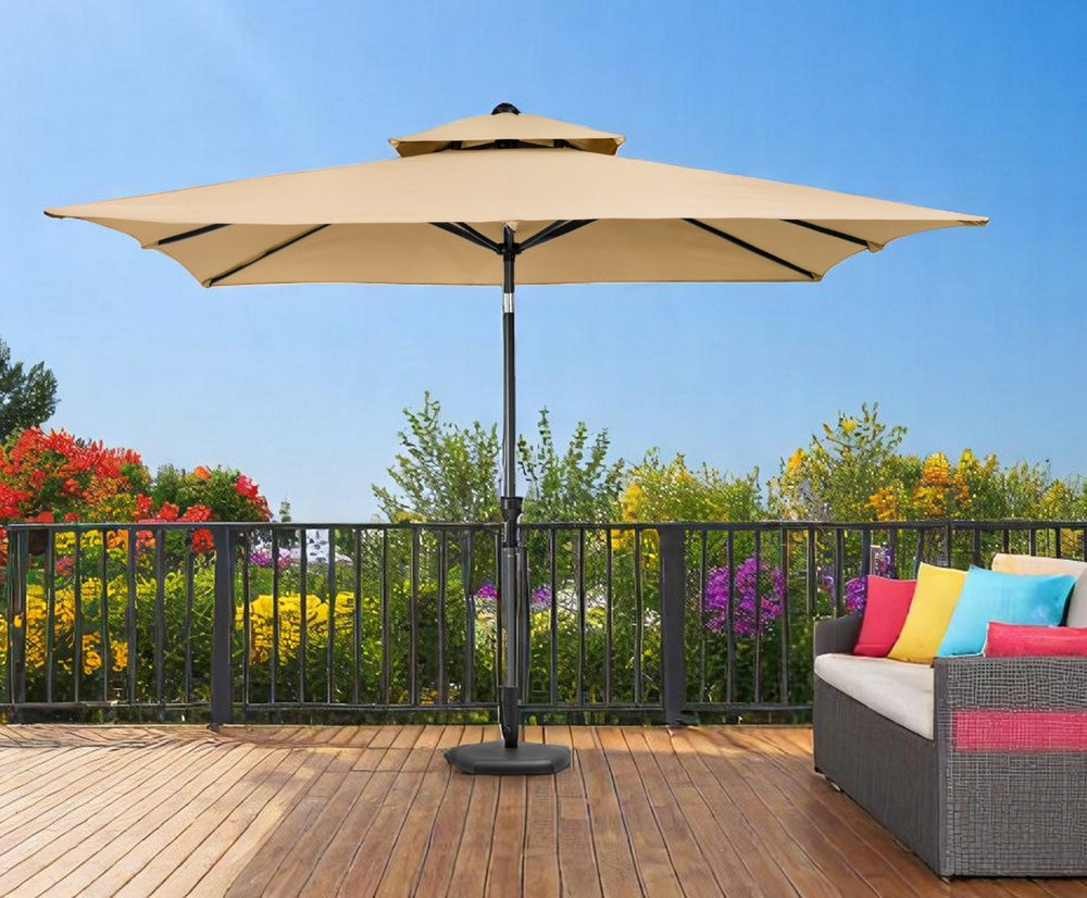 HomeRoots 10' Elegant Tan Rectangular Market Patio Umbrella - Durable, Easy Crank, Vented Canopy for Shade 485613
