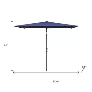 9 Foot Navy Polyester Rectangular Tilting Outdoor Patio Market Umbrella Sun Shade