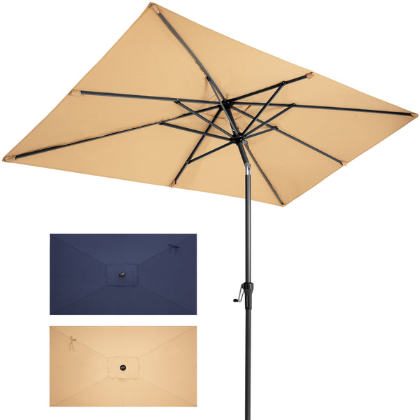 Homeroots 9' Tan Polyester Rectangular Tilt Market Patio Umbrella  Aluminum 485615