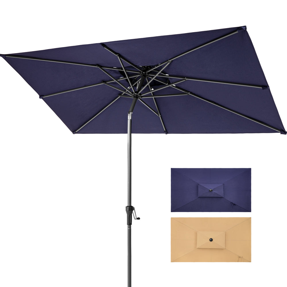 Homeroots 9' Navy Blue Polyester Rectangular Tilt Market Patio Umbrella  Aluminum 485616