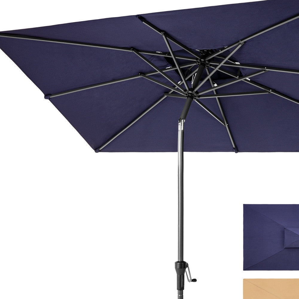 Homeroots 9' Navy Blue Polyester Rectangular Tilt Market Patio Umbrella  Aluminum 485616